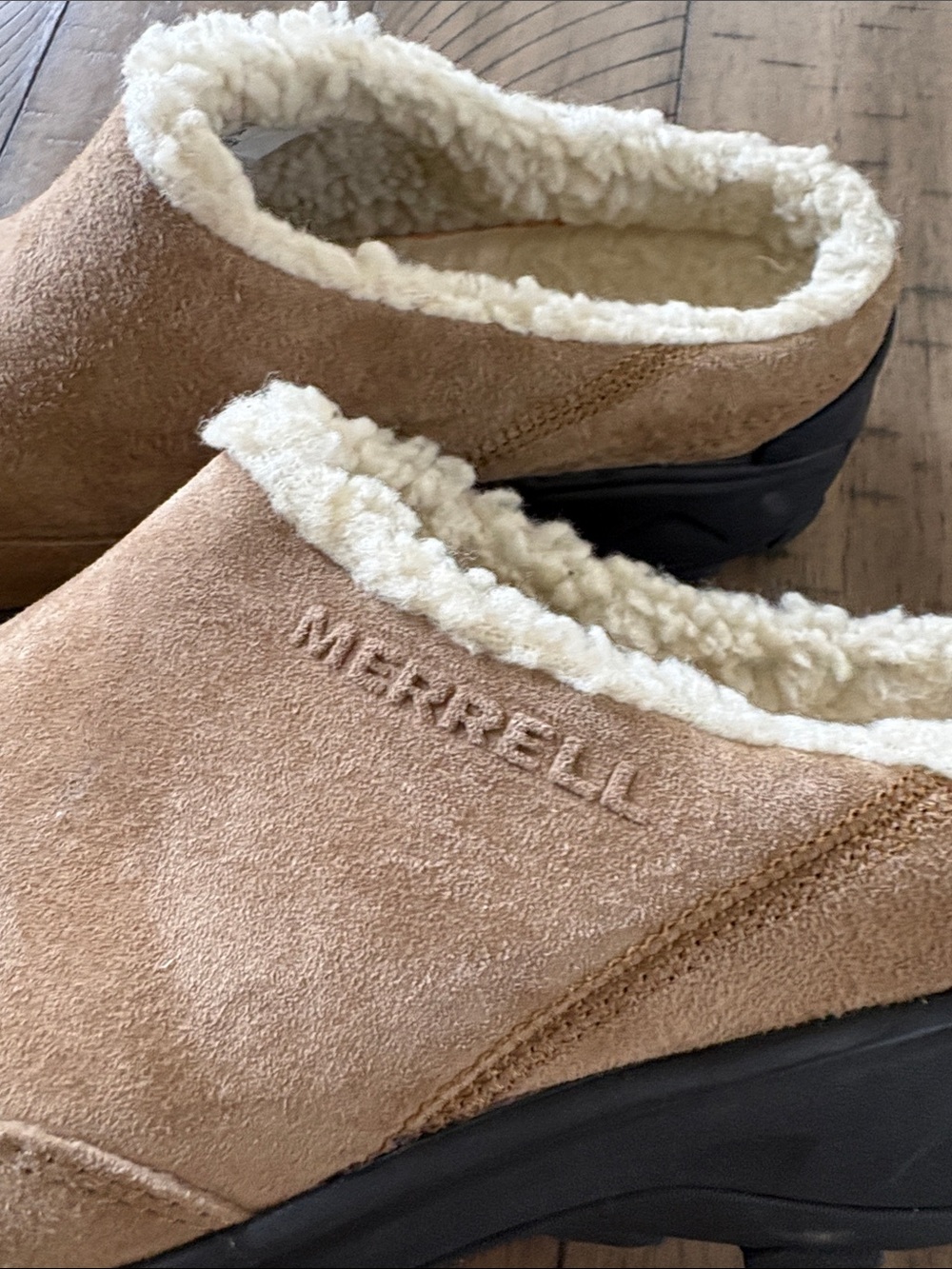 Merrell Tan Suede Fleece-Lined Slip-On Mules - Picture 2 of 5